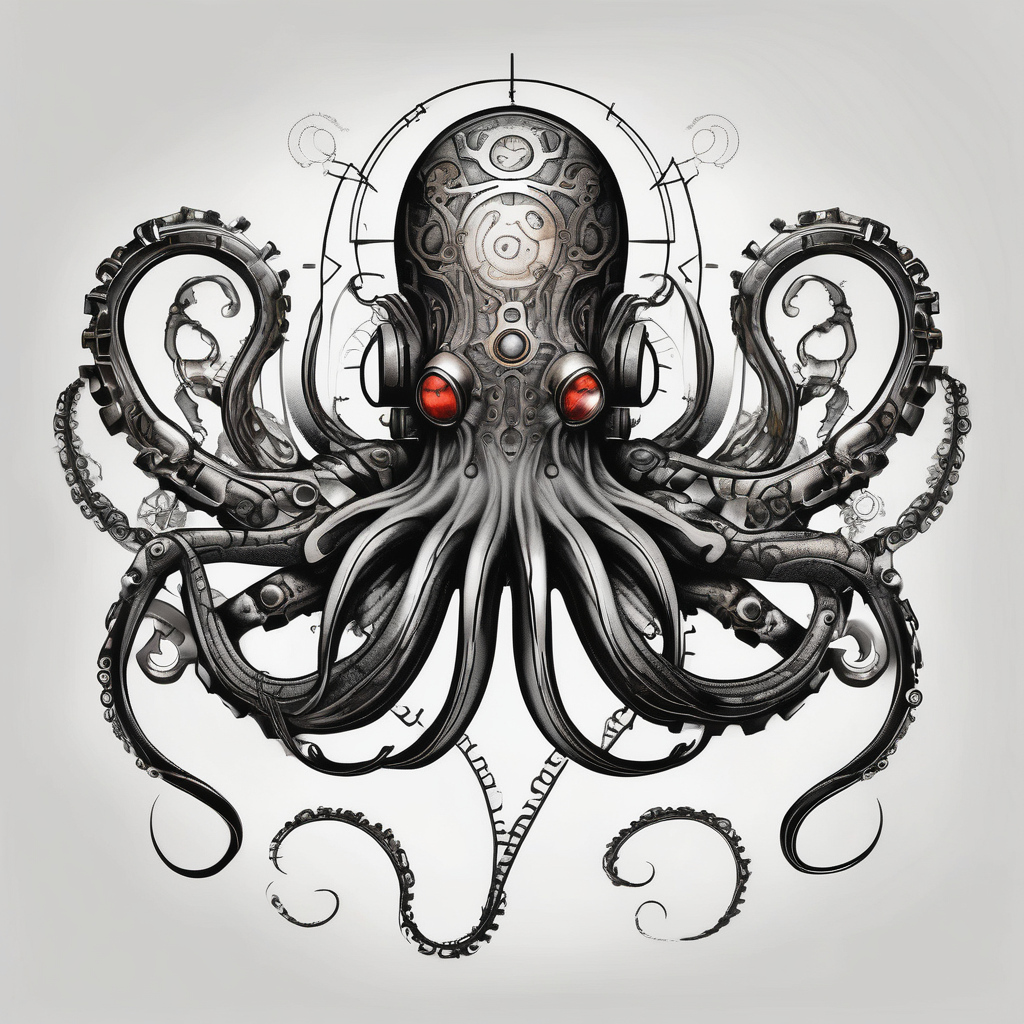 Octopus. Steampunk. Biomech. Sinster. Full arm sleeve....shoulder to wrist(AIが生成したスケッチスタイルのタトゥーデザイン)
