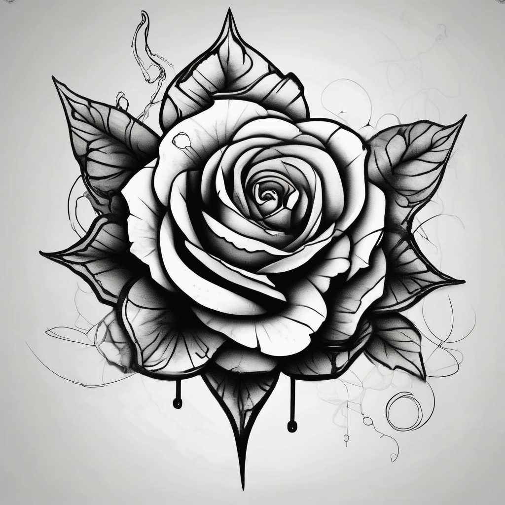 rose in black work black-lotus(AIが生成したシュルレアリスムスタイルのタトゥーデザイン)