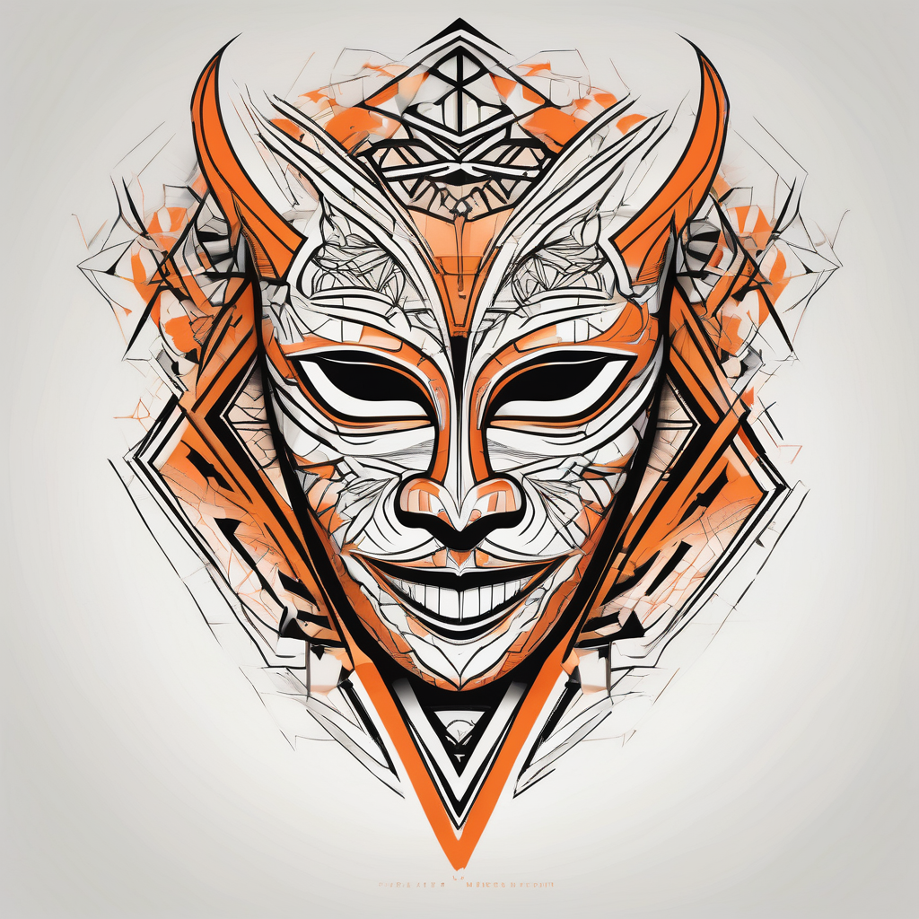 Laughing mask that is orange and black simplistic black-lotus, diseño de tatuaje Geométrico generado con IA
