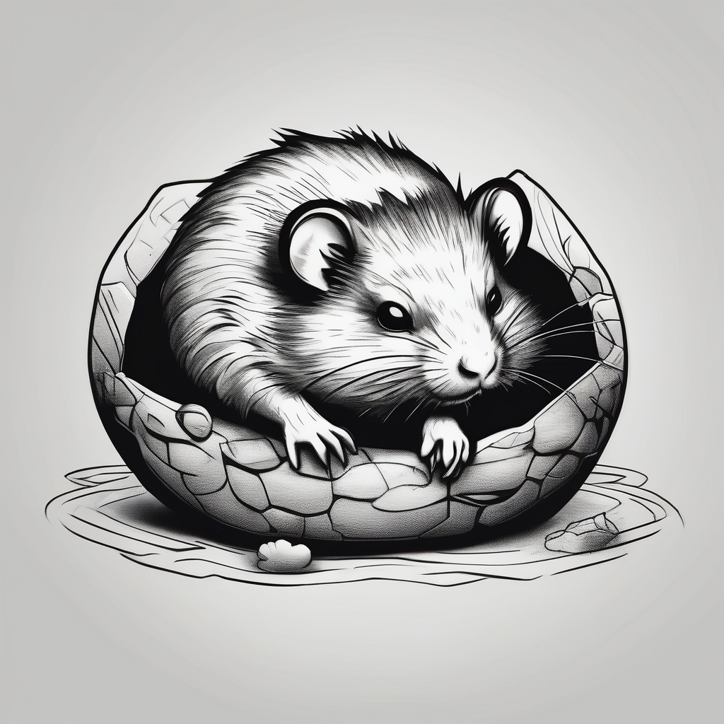 A black hamster sleeping in his bed black-lotus(AIが生成したリアリズムスタイルのタトゥーデザイン)