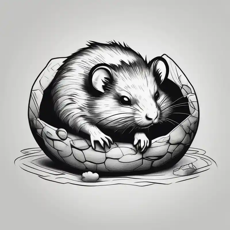 A black hamster sleeping in his bed – リアリスティック, カラフル