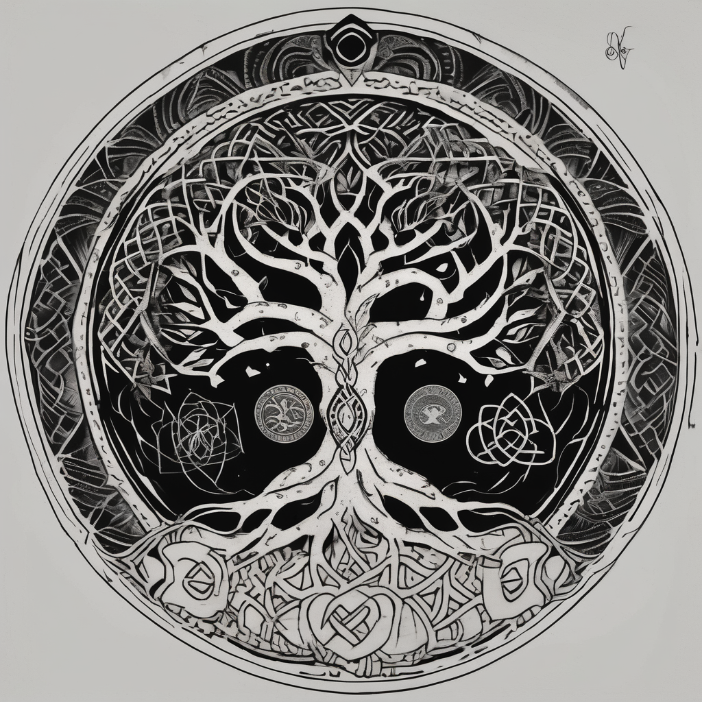 tree of life, infinity, chakras, lotus, mandala black-lotus, AI-generated Blackwork tattoo design
