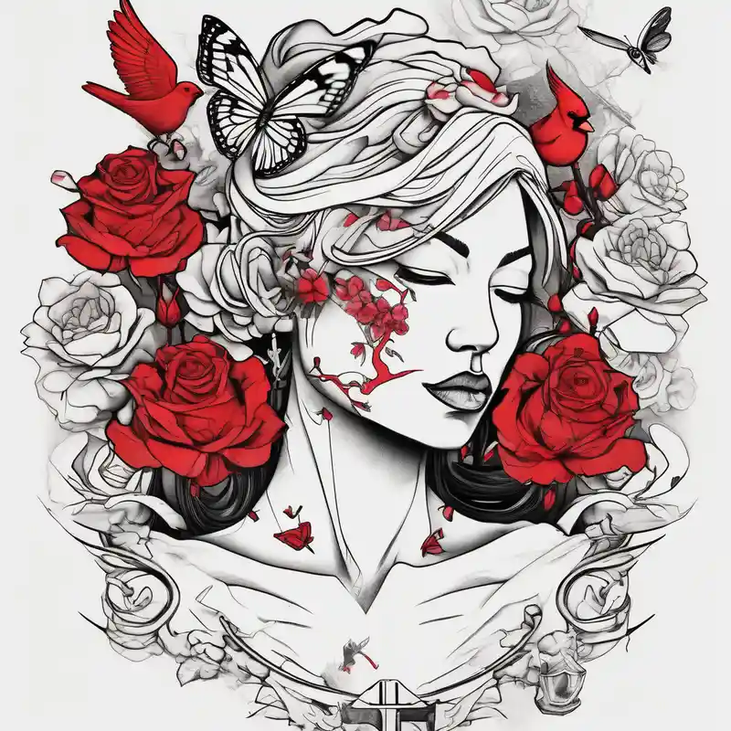 roses, Libra lady, butterflies, lotus flower, cherry blossom flowers, a red cardinal