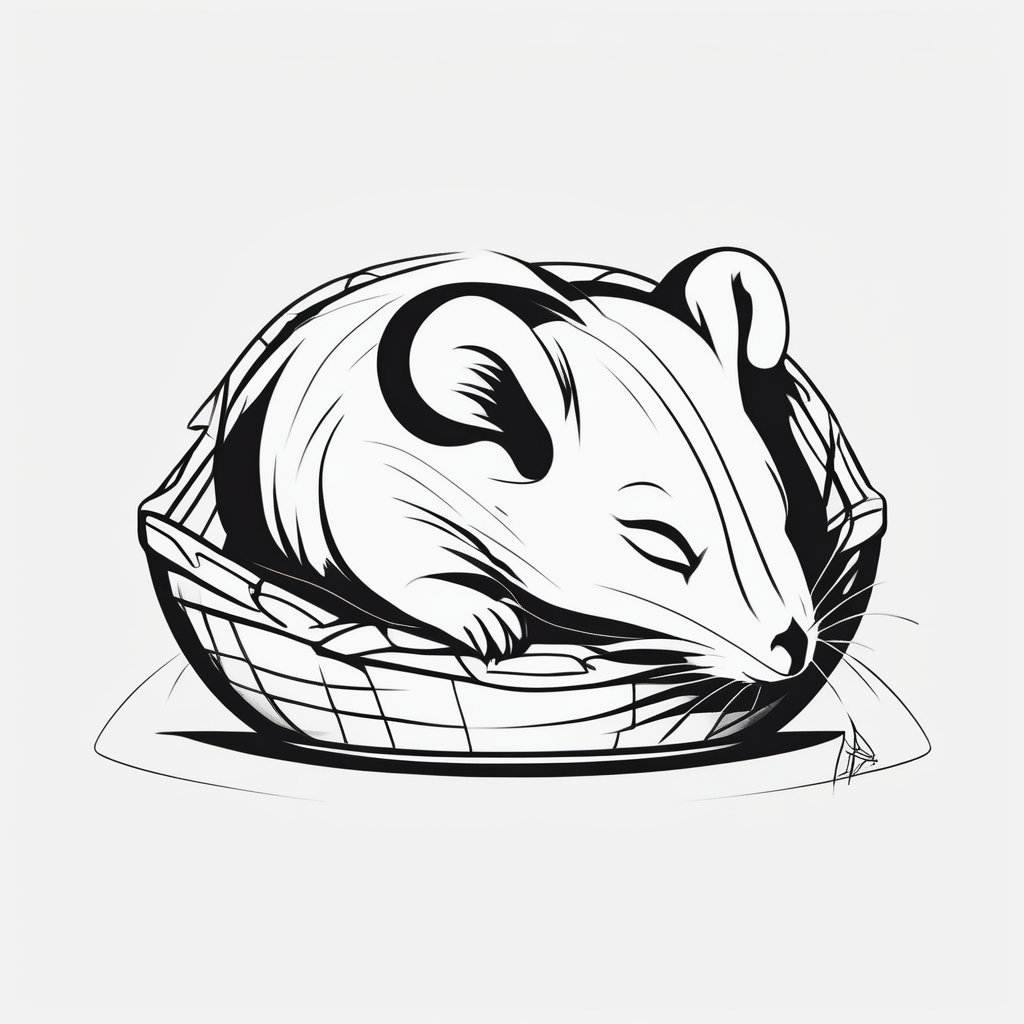 A black hamster sleeping in his bed black-lotus(AIが生成したミニマルスタイルのタトゥーデザイン)
