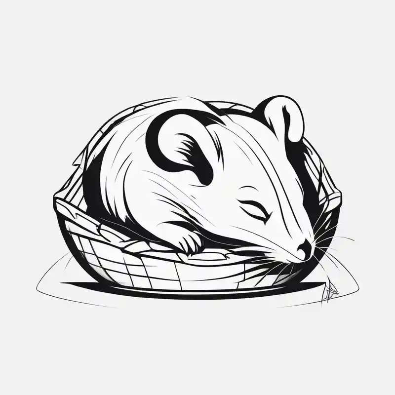 A black hamster sleeping in his bed