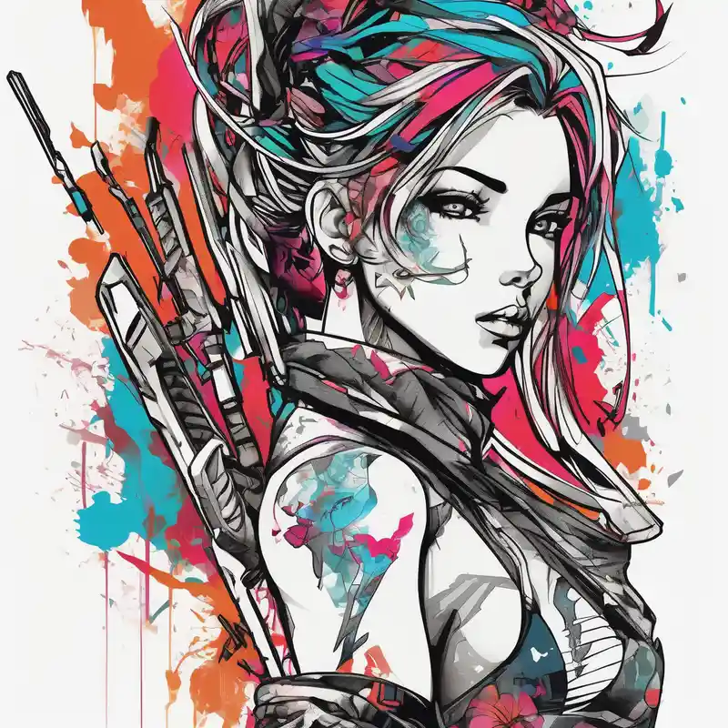 ANIME GIRL holding weapon blackwork
