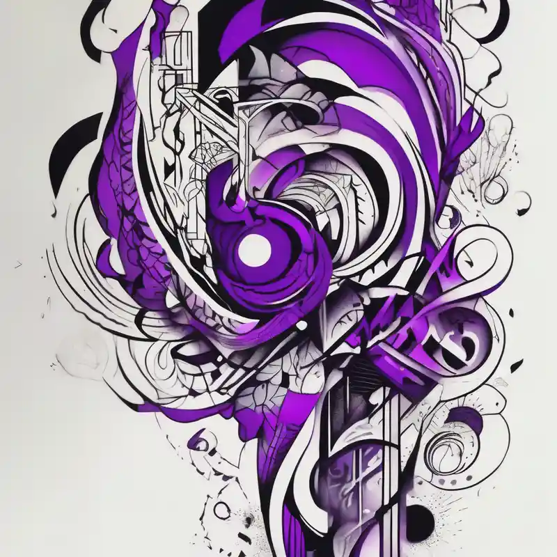 lines around wrist, abstract, black and purple, covered from wrist to forearm, fully covered, no borders, blackwork, no – Surreal, Vibrant color