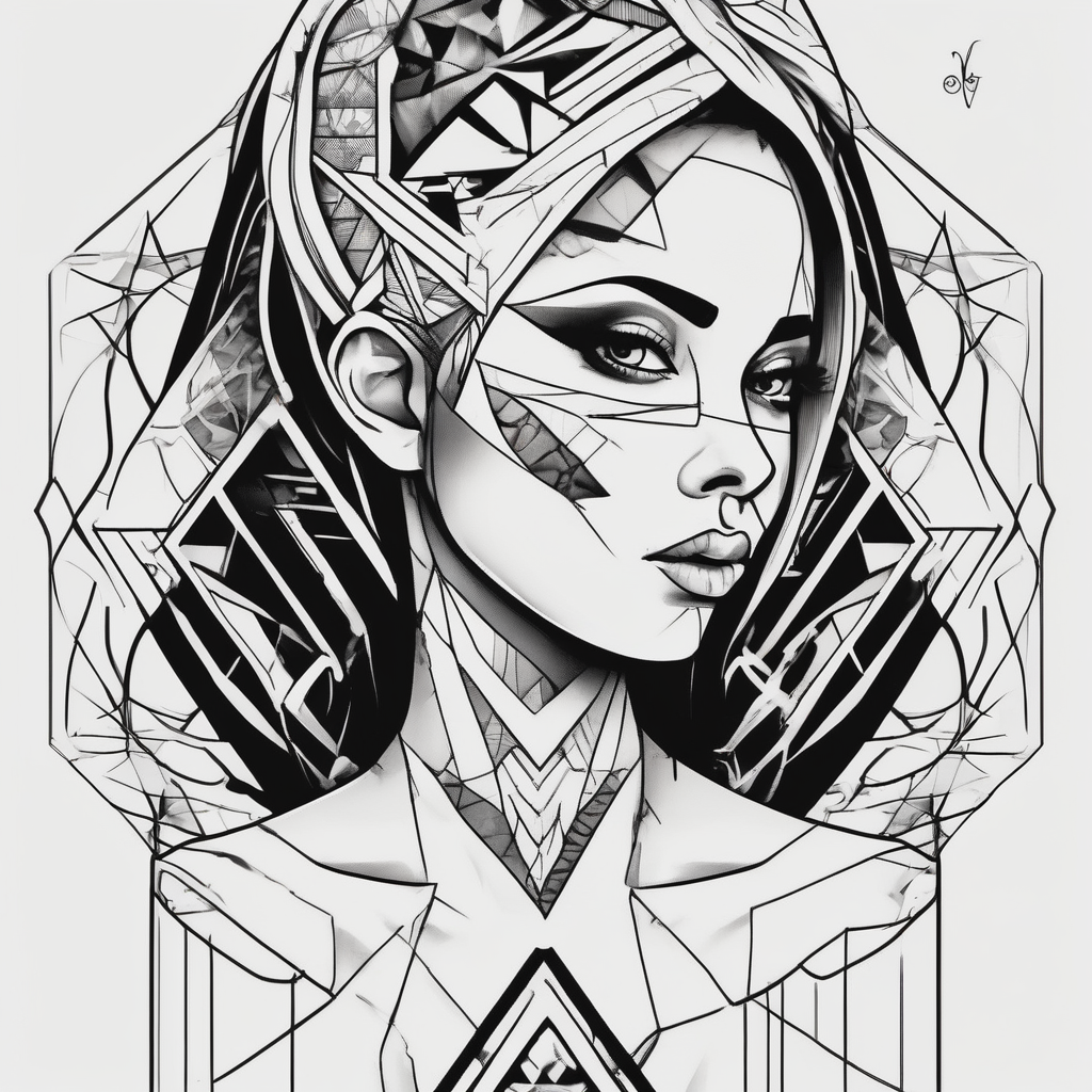 blackwork girl animestyle, design de tatouage Géométrique généré par IA
