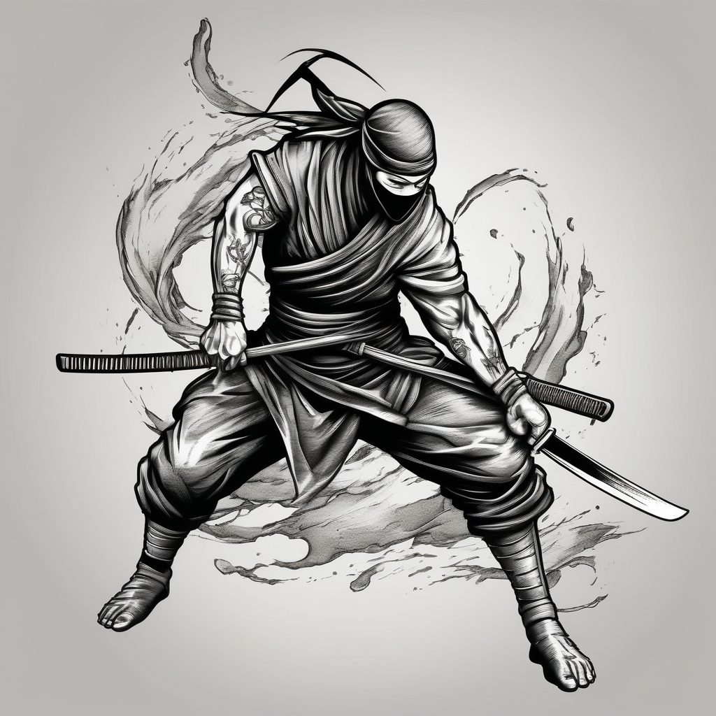 ninja blackwork katana, design de tatouage Réaliste généré par IA