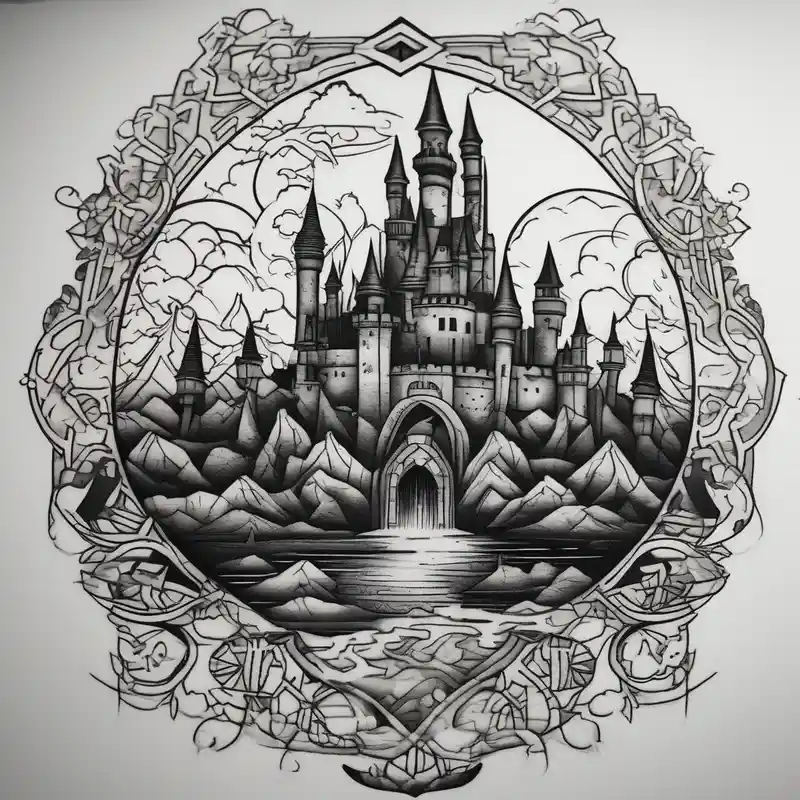 Blackwork castle in fantasy landscape – Blackwork, Couleurs vives
