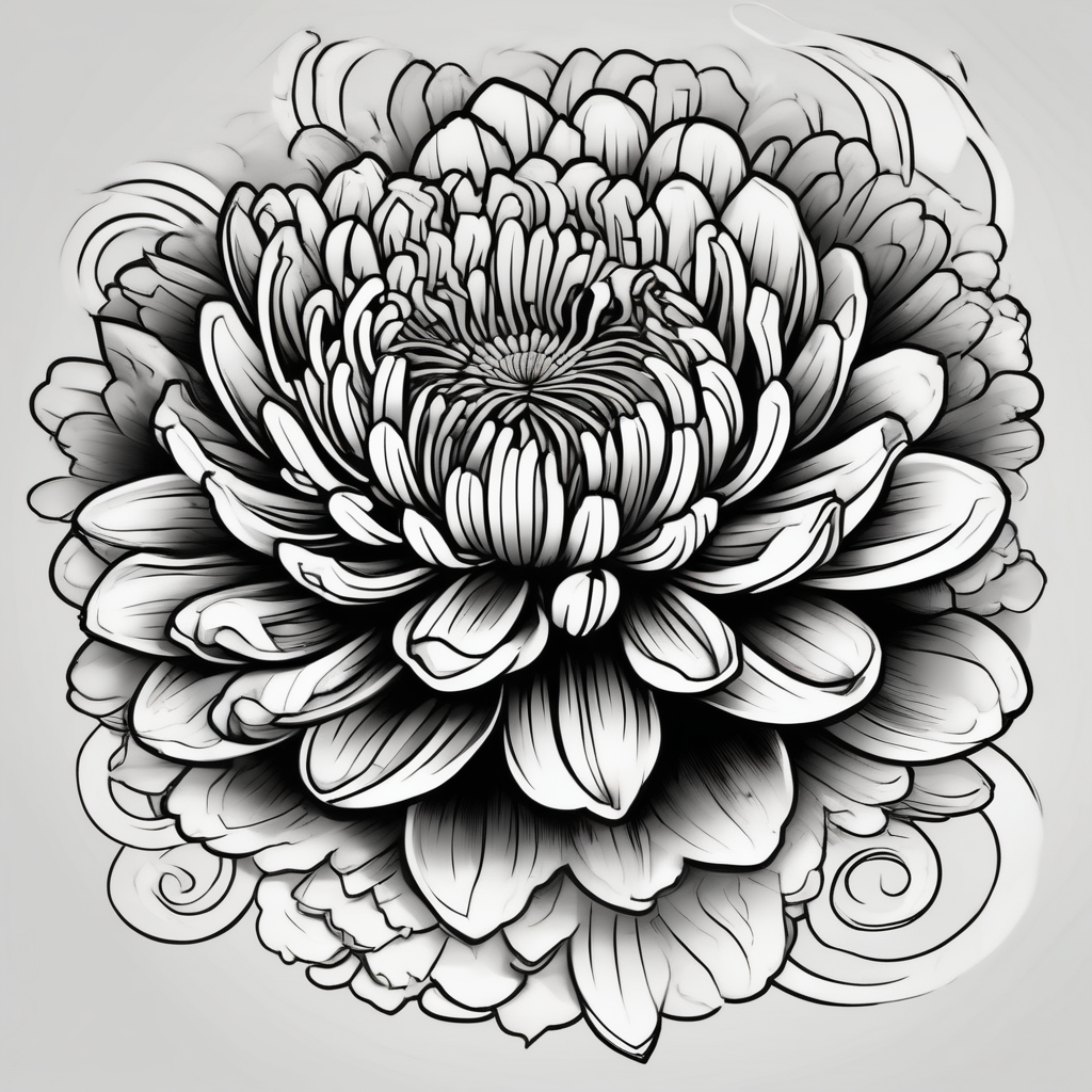 chrysanthemum, modern, a little deco, simple line work, blackwork, design de tatouage Japonais généré par IA