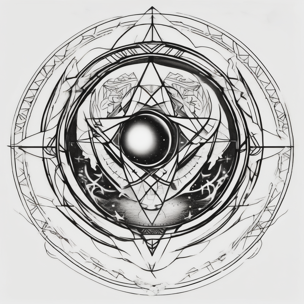 Blackwork tattoo sketch with moon and star. Sacred geometry tattoo design, mystic symbol. New school dotwork, line art minimalist style tattoo. Boho design. Print, posters, t-shirts and textiles, design de tatouage Surréaliste généré par IA