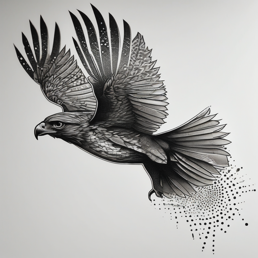 HAWK FLYING blackwork, design de tatouage Dotwork généré par IA