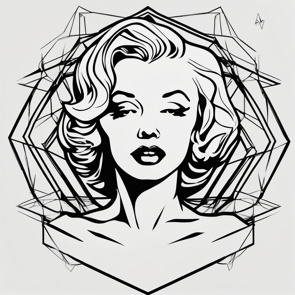 blackwork marylin monroe face (not too big,), design de tatouage Géométrique généré par IA