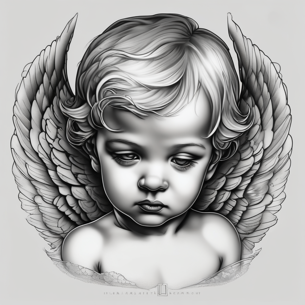 baby angel detailed blackwork, design de tatouage Réaliste généré par IA