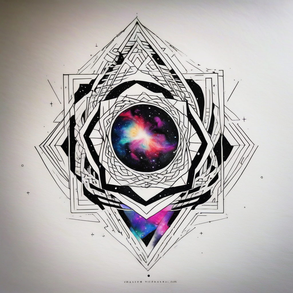 space blackhole colorful galaxy nebula blast black_hole blast-over, diseño de tatuaje Geométrico generado con IA