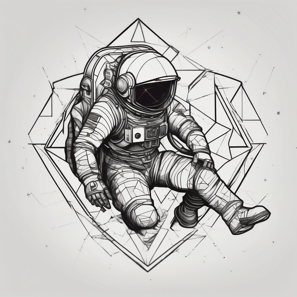 Astronaut laser blasting a asteroid, far away blast-over, diseño de tatuaje Geométrico generado con IA