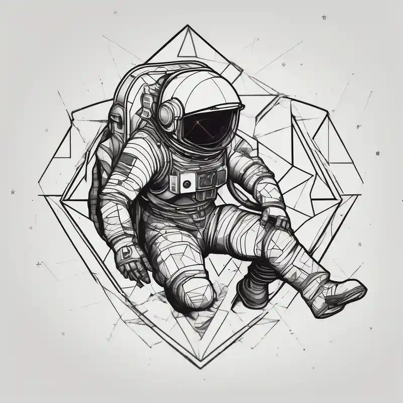 geometric style about Astronaut laser blasting a asteroid and far away blast-over