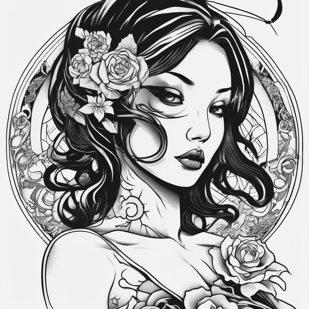 hot puppy goth girl w big boobs, diseño de tatuaje Japonés generado con IA