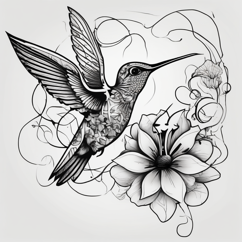 Humming bird and flower for placement on side boob, diseño de tatuaje Surrealista generado con IA