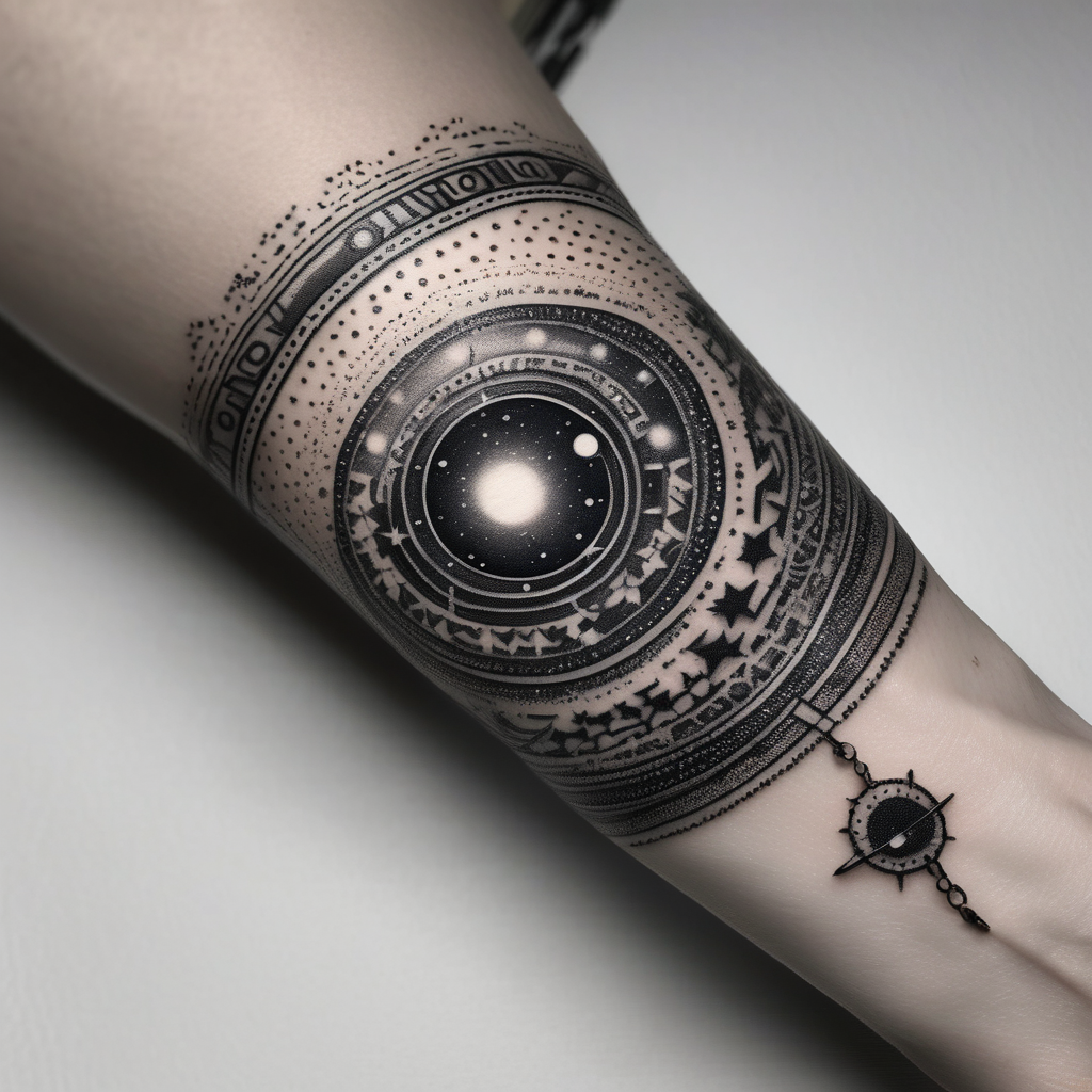 A bracelet tattoo with astronomy theme, AI-generated Dotwork tattoo design