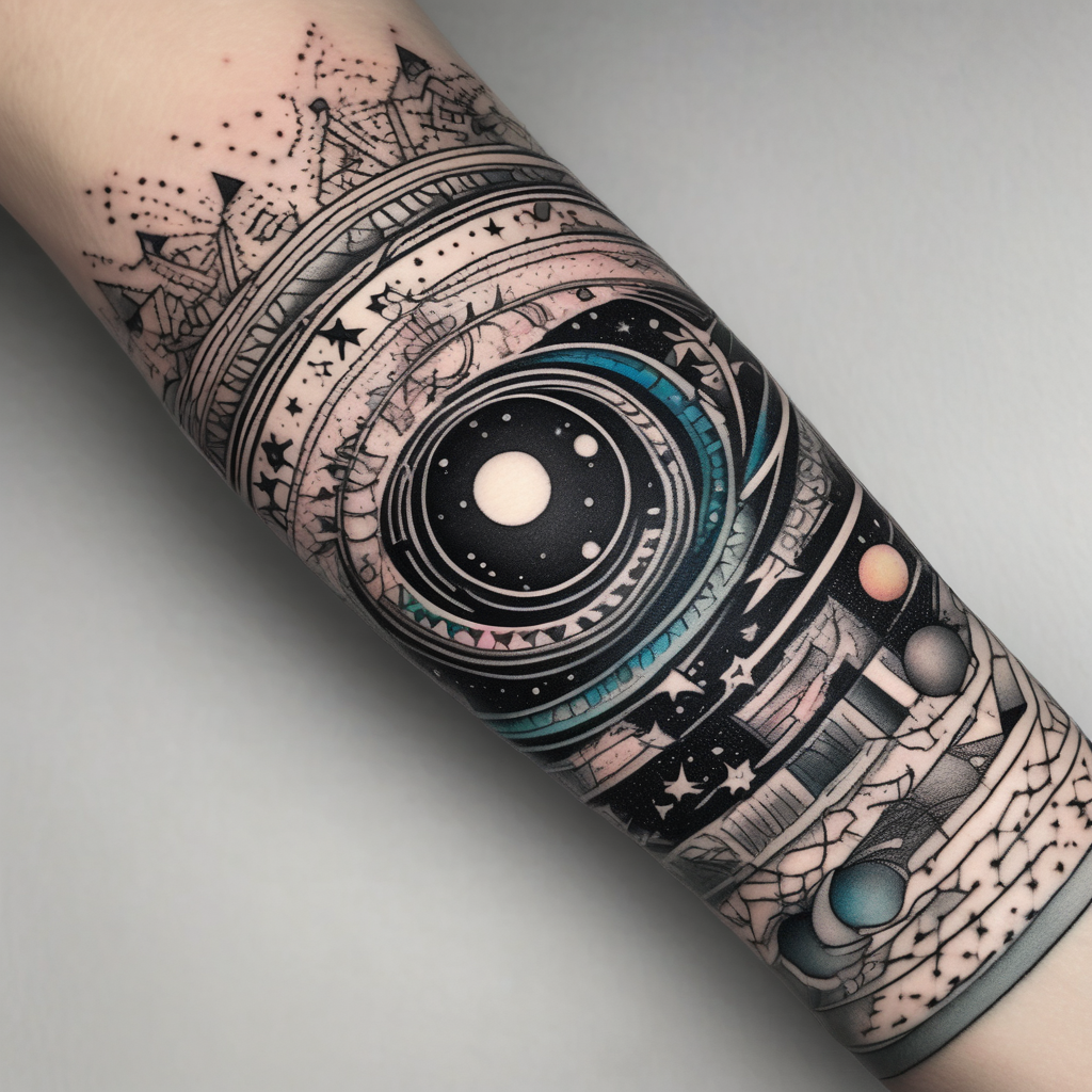 A bracelet tattoo with astronomy theme, AI-generated Blackwork tattoo design