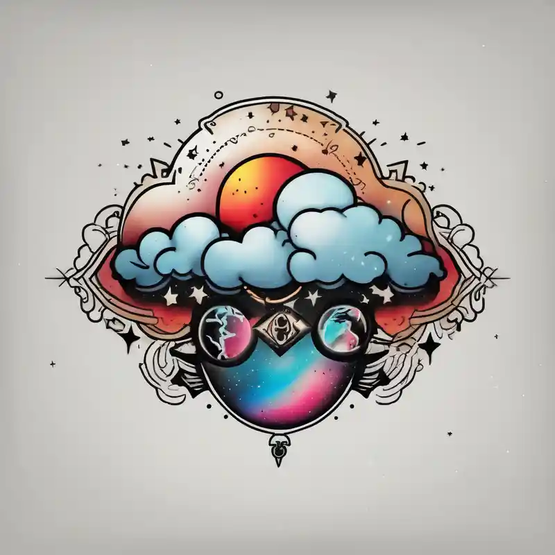A wrist tattoo in a format of a cloud with the bracelet orientation and inside of this cloud I want galaxy stars and planets – Old school, Colores vivos