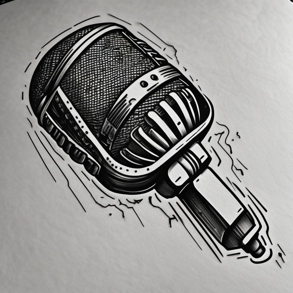 BLACK AND GREY A microphone morphed into a UFC glove, symbolizing the power of words and physical strength combined brazilian-ufc-featherweights, AI-generated Realistic tattoo design