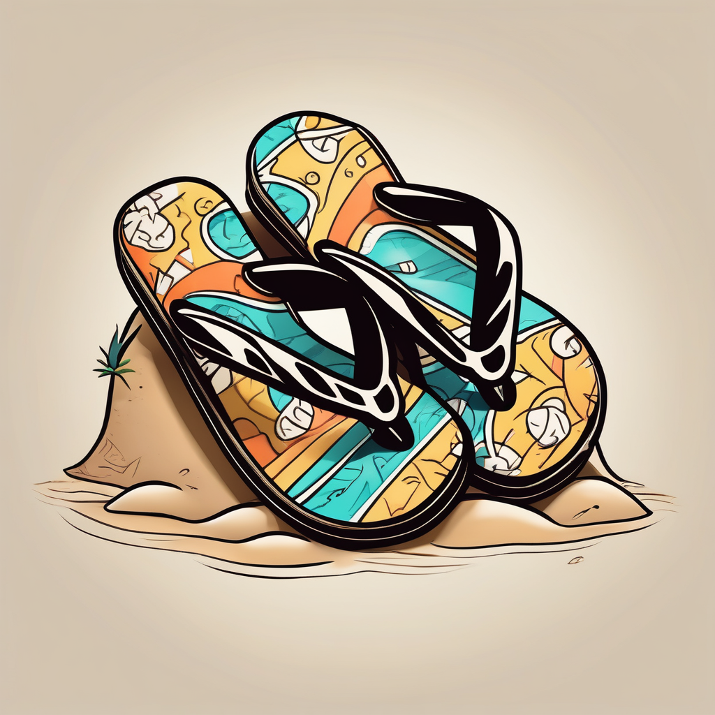 brazilian flip flop tattoo in the sand brazilian-ufc-featherweights, AI-generated Cartoon tattoo design