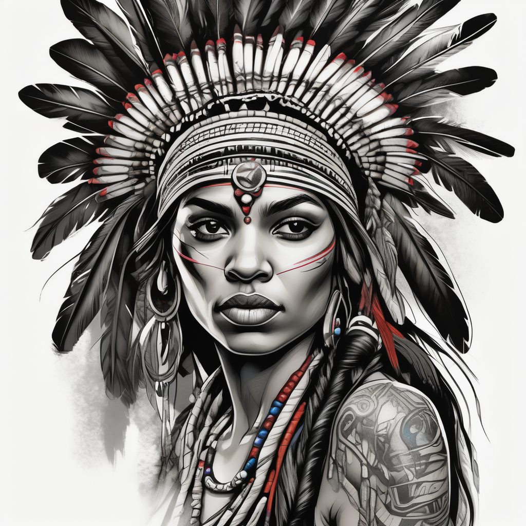 Face of a Brazilian Indian woman with a headdress to be tattooed on her forearm brazilian-ufc-featherweights, AI-generated Realistic tattoo design