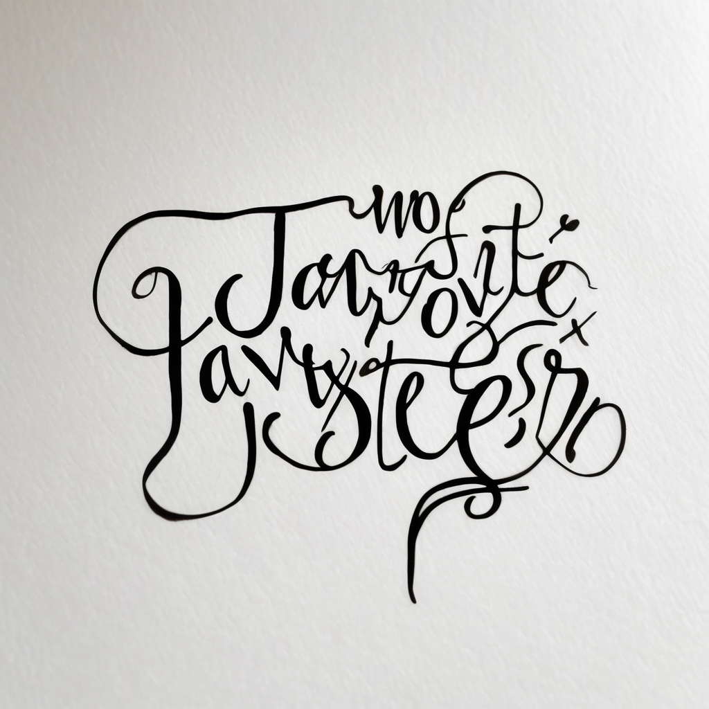 A small, delicate tattoo with the handwritten words" to my favorite sister" and a line coming from the last letter "r" and a small puzzle piece hanging from it brother-sister, design de tatouage Aquarelle généré par IA