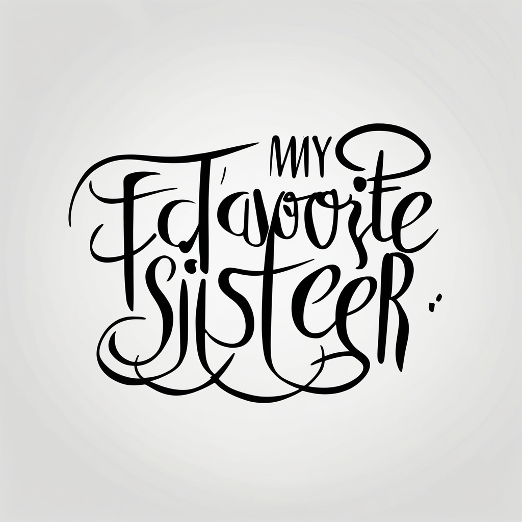 The handwritten words "to my favorite sister" written in a simple way. delicate tattoo. add a simple tattoo accent to the words brother-sister, AI-generated Minimalist tattoo design