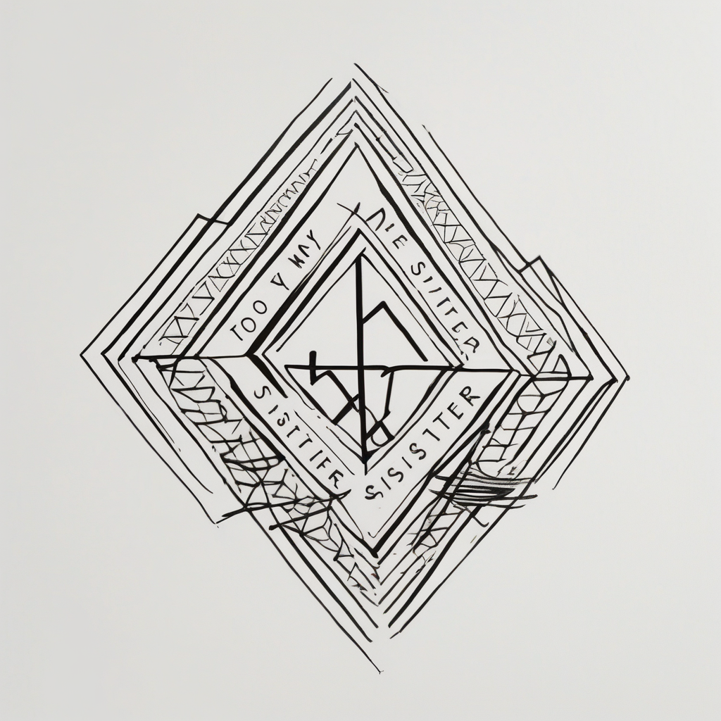 The handwritten words "to my favorite sister" written in a simple way. delicate tattoo. add a simple tattoo accent to the words brother-sister, AI-generated Geometric tattoo design
