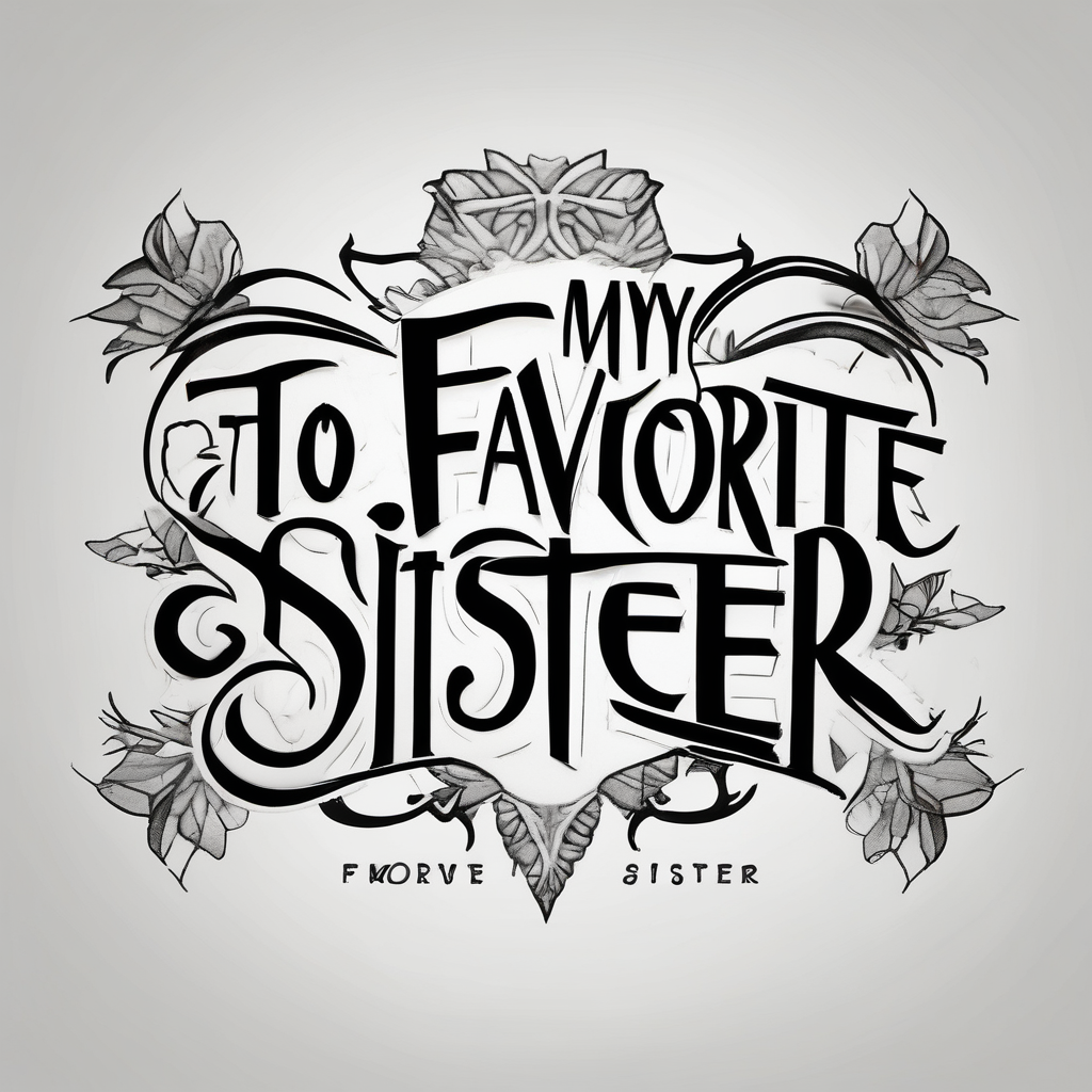 The handwritten words "to my favorite sister" written in a simple way. delicate tattoo brother-sister, AI-generated Black and White tattoo design