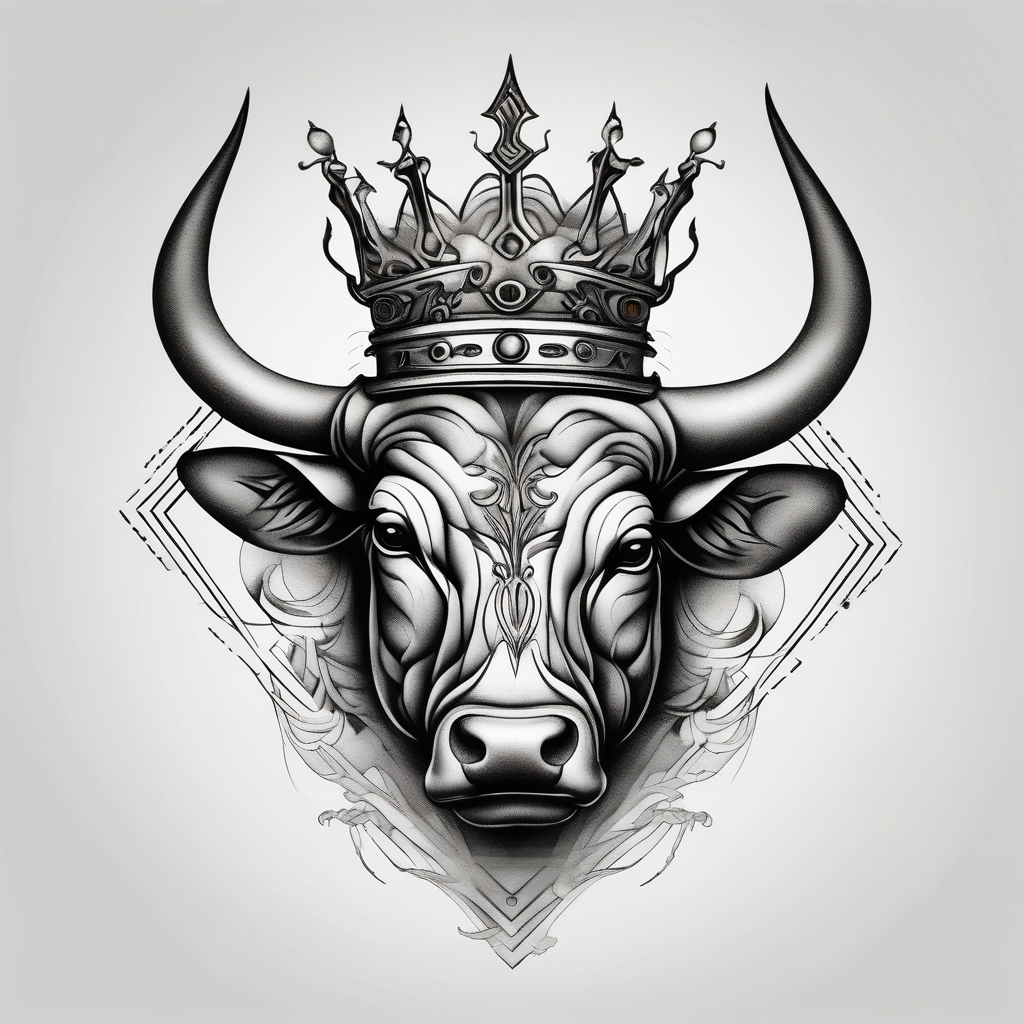 Bull symbol with crown bull-skull, diseño de tatuaje Surrealista generado con IA