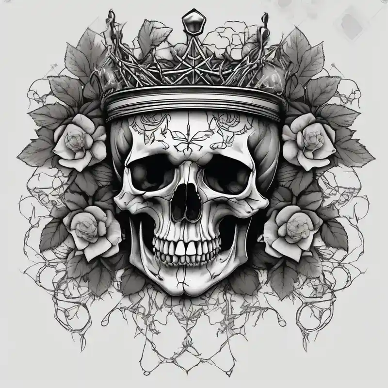 blackwork style Skull Tattoo Ideas and Designs in 2025 & free generation about ornate skull adorned with crown of wild roses and thorns bull-skull and ornate skull adorned with crown of wild roses and thorns bull-skull
