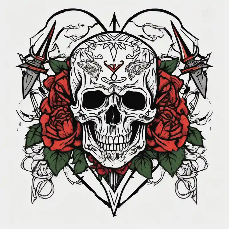 old school style Idées et Designs de Tatouages de Fleurs en 2025 &Générer gratuitement about Skull and heart and dagger with roses and sunflowers bull-skull