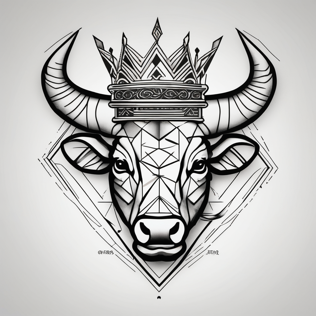 Bull symbol with crown bull-skull, AI-generated Geometric tattoo design