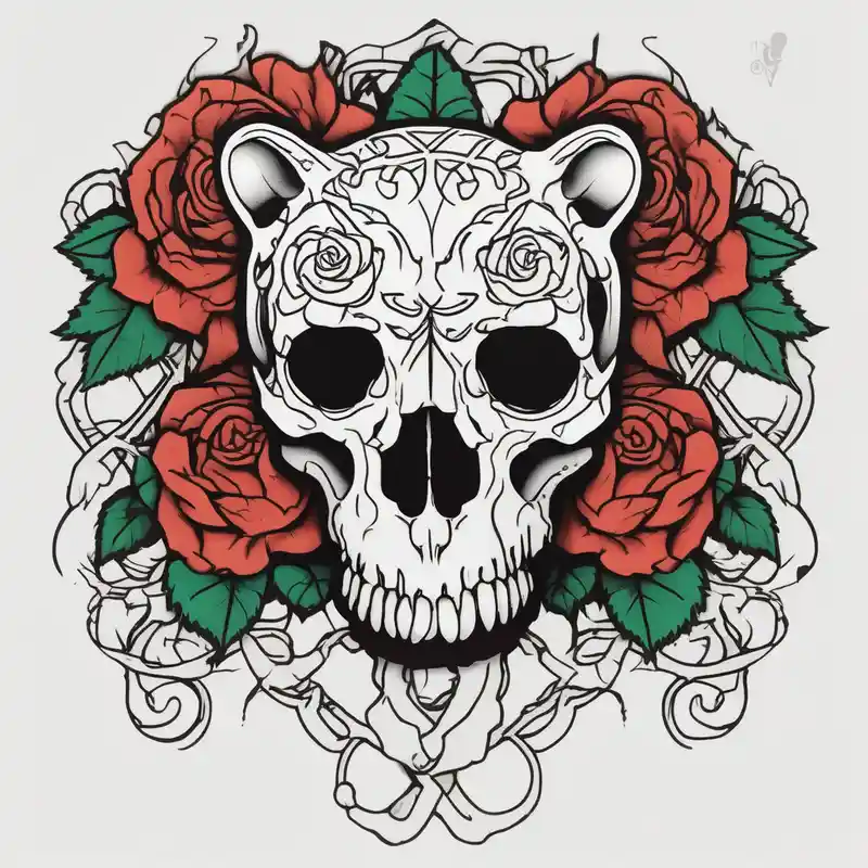 old school style Skull Tattoo Ideas and Designs in 2025 & free generation about bear skull intertwined with climbing roses and thorny vines bull-skull and bear skull intertwined with climbing roses and thorny vines bull-skull