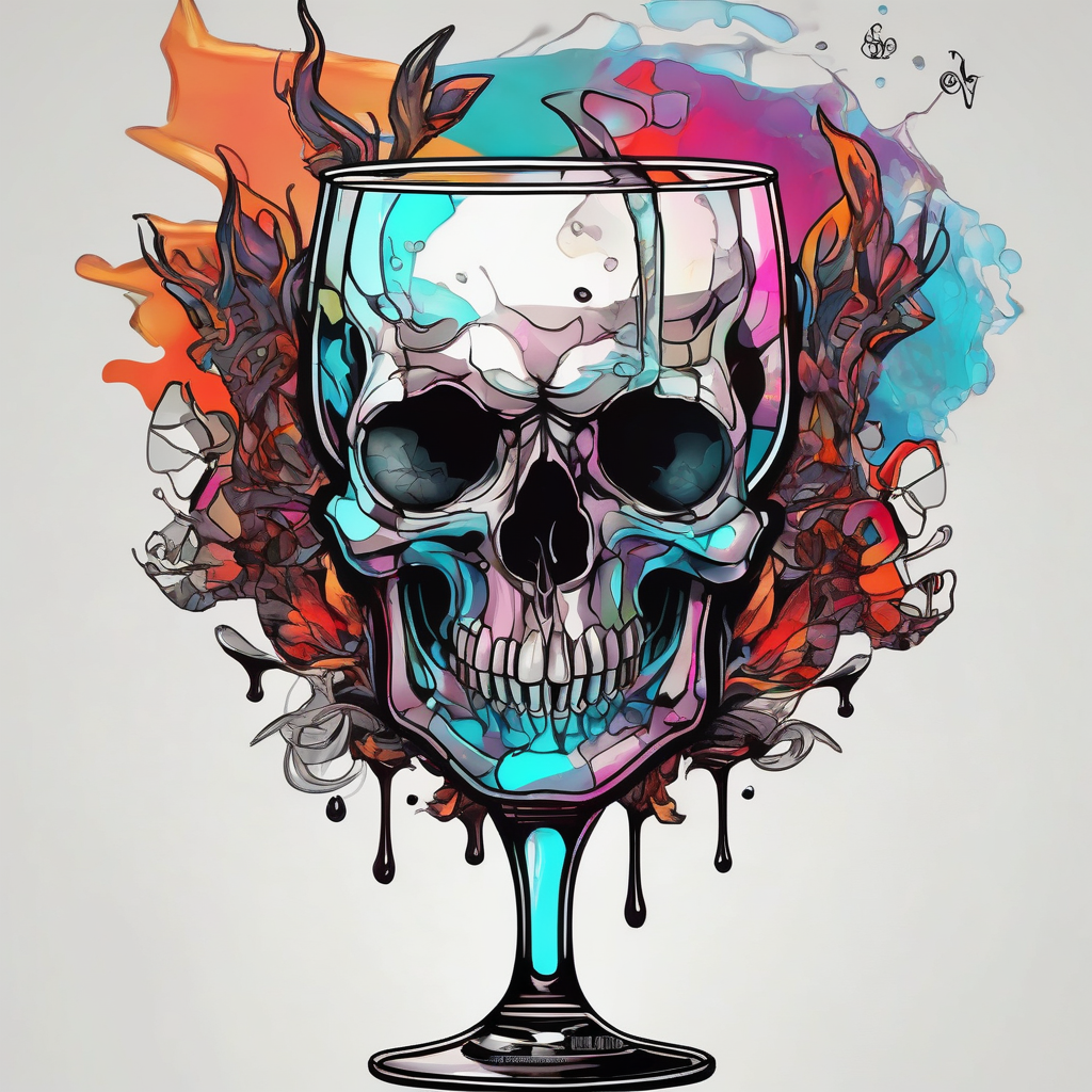 “I’ll drink your poison if you fill the cup” skull, glass, pouring liquid bull-skull, AI-generated Surreal tattoo design
