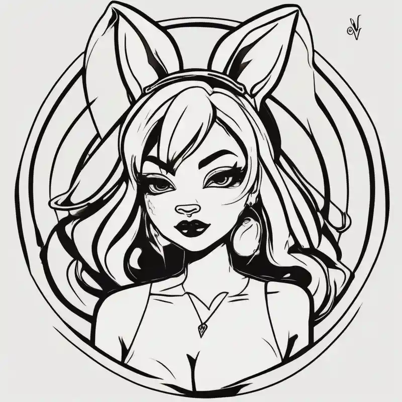 lola bunny with large breasts – Cartoon, Noir et blanc