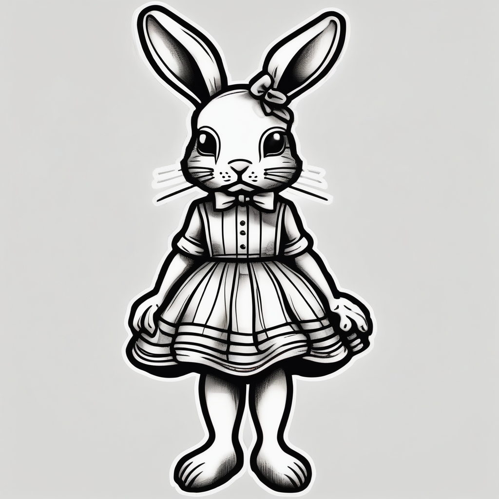 one legged toy bunny in a dress, design de tatouage Old school généré par IA