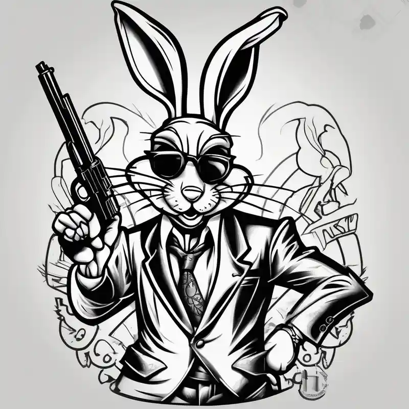 Gangster style bugs bunny holding gun