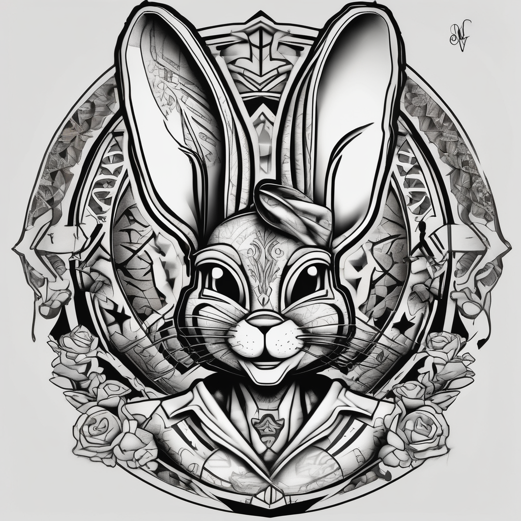 Chicano style bugs bunny, design de tatouage Blackwork généré par IA
