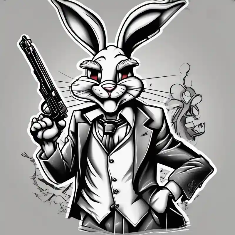 Gangster style bugs bunny holding gun – Noir et blanc, Noir et blanc