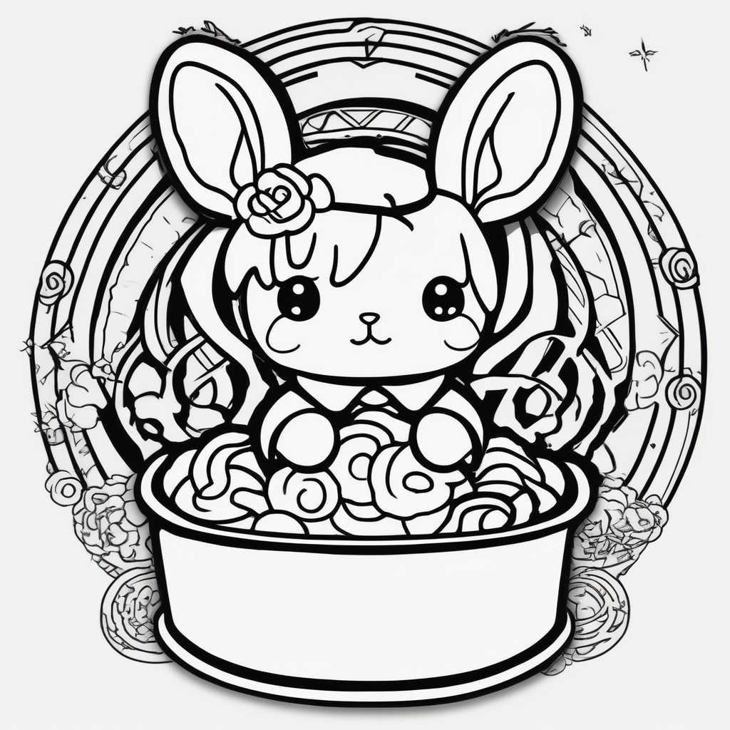 super cute anime cinnamon roll bunny sanrio boba, design de tatouage Old school généré par IA