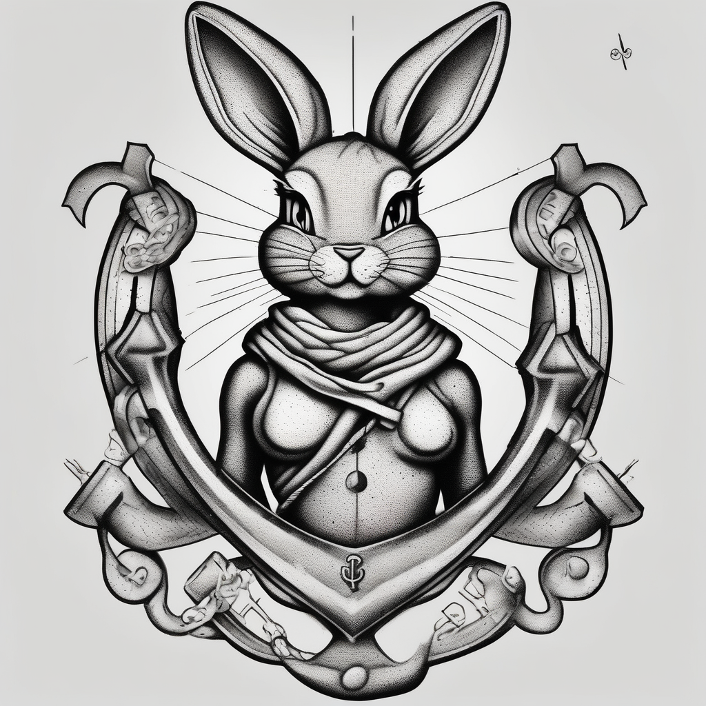 Lola bunny and anchor, design de tatouage Dotwork généré par IA