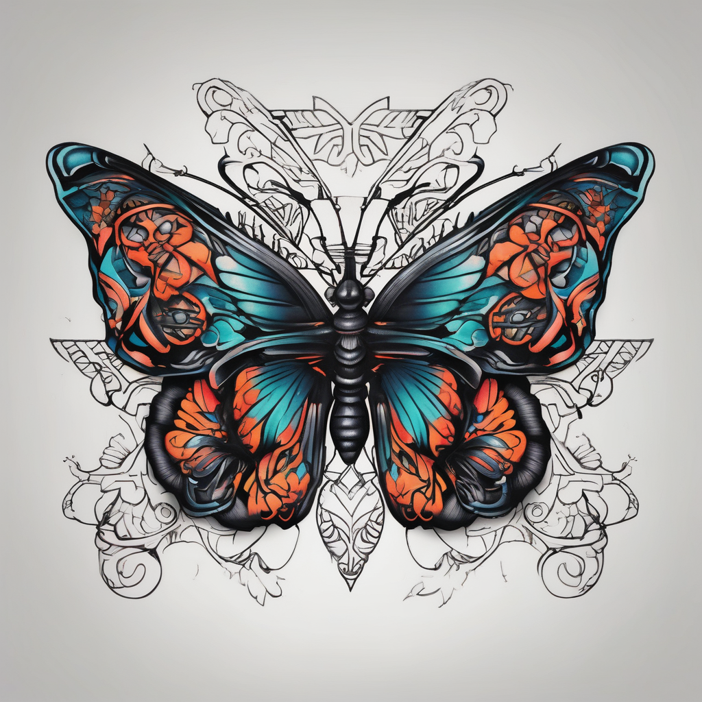 Butterfly family butterfly-hand, AI-generated Blackwork tattoo design