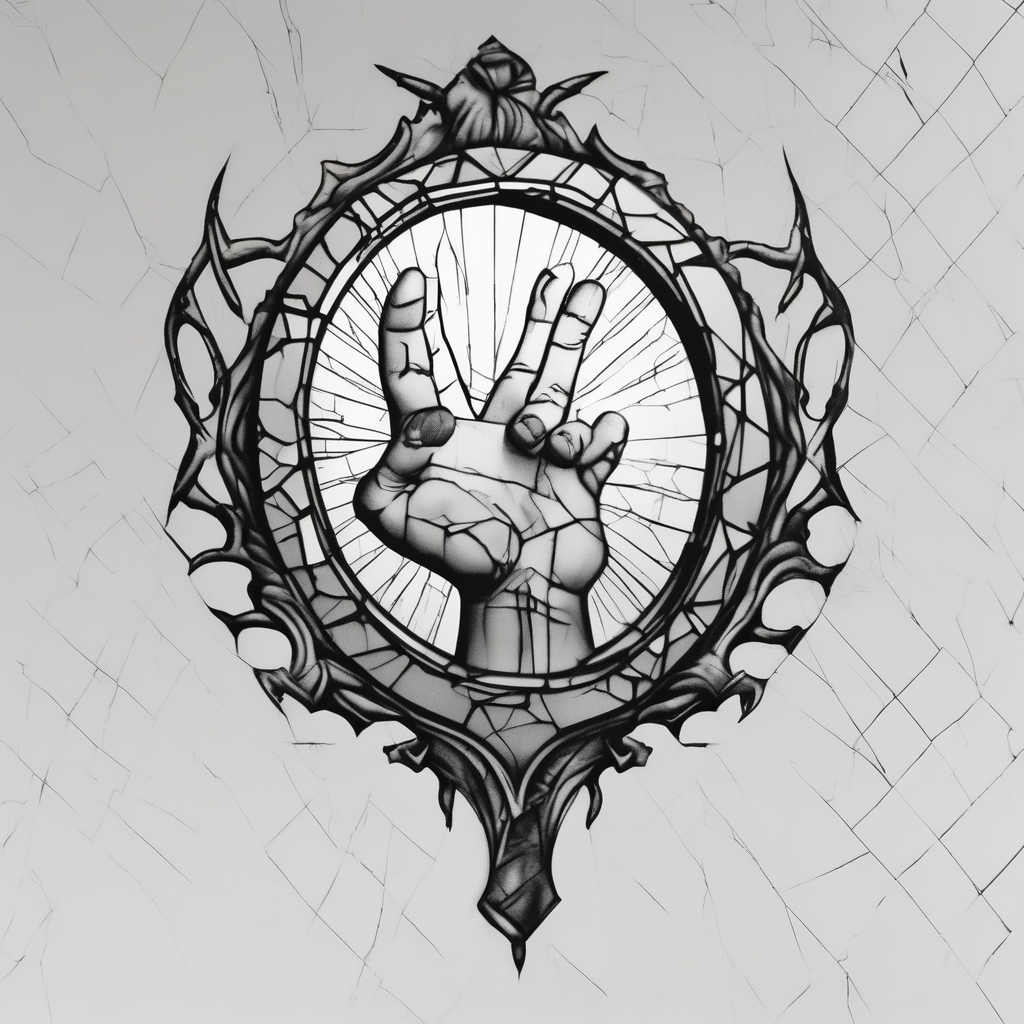 hand held cracked mirror butterfly-hand, diseño de tatuaje Realista generado con IA