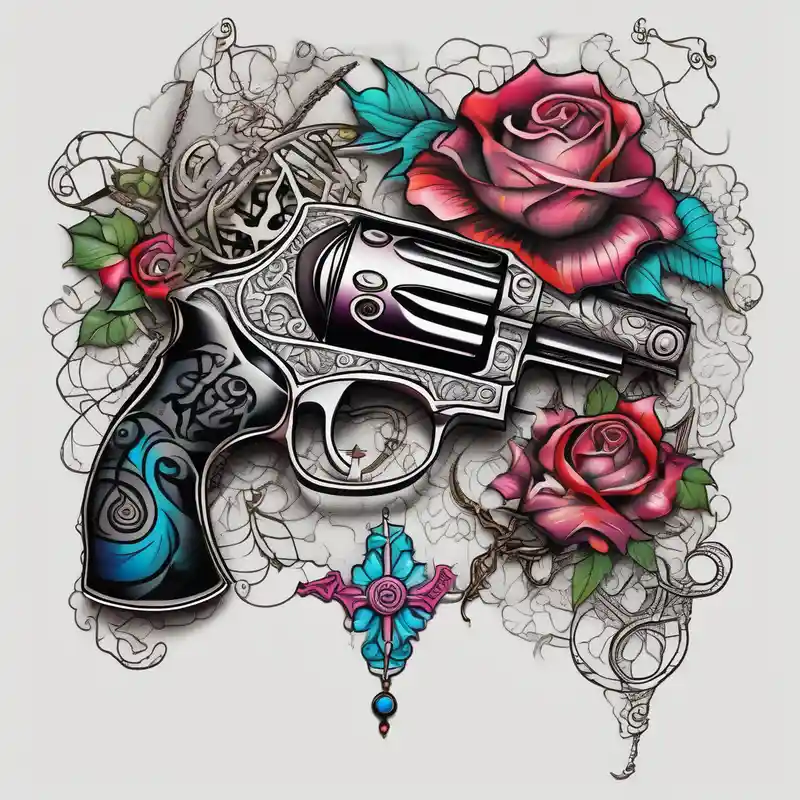 surreal style Compass Tattoo Designs and Meanings about Hand
gun and lace